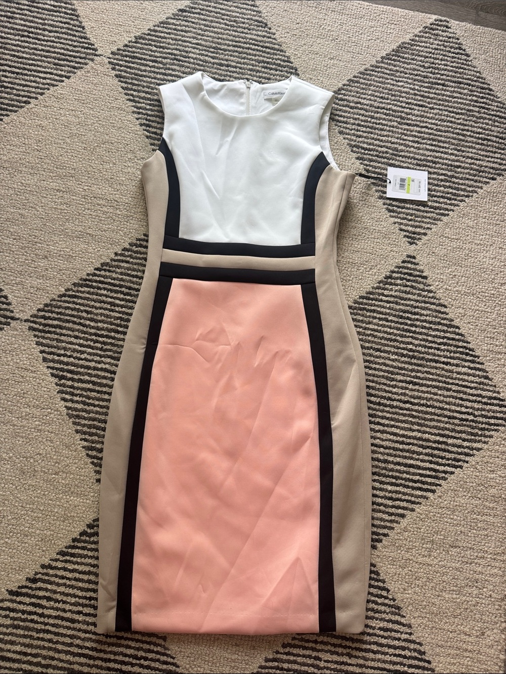 Calvin Klein Colorblock Midi Sheath Dress - White, Blush, Taupe, Black